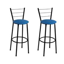 Kit 2 Banquetas Altas Preta com Encosto Assento Azul Kit 2 Banquetas Altas Preta com Encosto Assento Azul