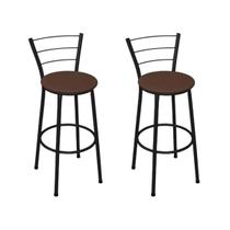 Kit 2 Banquetas Altas Preta com Encosto Assento Marrom Kit 2 Banquetas Altas Preta com Encosto Assento Marrom