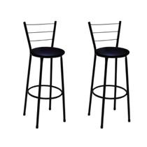 Kit 2 Banquetas Altas Preta com Encosto Assento Preto Kit 2 Banquetas Altas Preta com Encosto Assento Preto