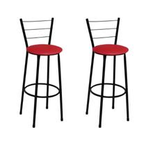 Kit 2 Banquetas Altas Preta com Encosto Assento Vermelho