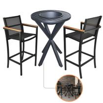 Kit 2 Banquetas Amélia com Mesa Bistrô Alta de Alumínio e Champanheira Embutida para Áreas Externas