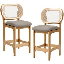 Kit 2 Banquetas Baixa Bar Cozinha Sala de Jantar Betta L02 Mel Tela Linho Bege - Lyam Decor Kit 2 Banquetas Baixa Bar Cozinha Sala de Jantar Betta L02 Mel Tela Linho Bege - Lyam Decor