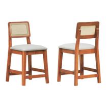 Kit 2 Banquetas Baixa/cadeiras Gabi Madeira Maciça Encosto Telinha Assento Estofado Corano