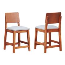 Kit 2 Banquetas Baixa/cadeiras Lyon Madeira Maciça Encosto Anatômico Assento Estofado Linho
