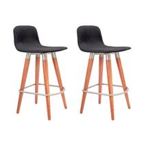 Kit 2 Banquetas Baixa Linea Aço Champanhe Assento Preto