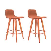 Kit 2 Banquetas Baixa Linea Aço Cobre Assento Terracota
