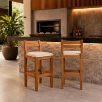 Kit 2 Banquetas Baixa para Ilha Cozinha Gourmet Madeira Maciça