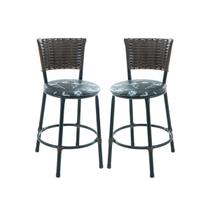 Kit 2 Banquetas Baixas Com Encosto de Junco Argila 70 cm Para Cozinha Americana e Balcões