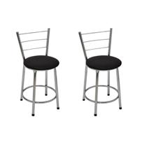 Kit 2 Banquetas Baixas Cromada com Encosto Assento Preto Kit 2 Banquetas Baixas Cromada com Encosto Assento Preto