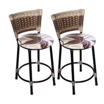 Kit 2 Banquetas Baixas Preta com Encosto Junco Capuccino Assento Floral Marrom Kit 2 Banquetas Baixas Preta com Encosto Junco Capuccino Assento Floral Marrom