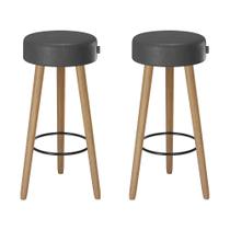 Kit 2 Banquetas Banco Alto Londres Couro Preto Bar Cozinha Pés Madeira Ms Decor Kit 2 Banquetas Banco Alto Londres Couro Preto Bar Cozinha Pés Madeira Ms Decor