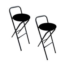 Kit 2 Banquetas Banco Baixas Dobráveis Assento Estofado Aço