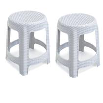 Kit 2 Banquetas Banco Premium Rattan Branca 45x35 cm