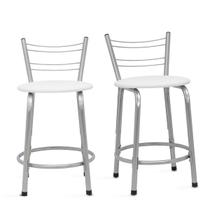 Kit 2 Banquetas Bancos Baixa 45cm Flórida Estrutura Prata Mesa Bistrô Cozinha Americana, Bar, Bancada, Área Gourmet