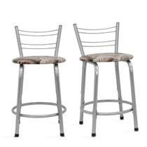 Kit 2 Banquetas Bancos Baixa 45cm Flórida Estrutura Prata Mesa Bistrô Cozinha Americana, Bar, Bancada, Área Gourmet