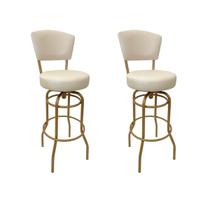 Kit 2 Banquetas Bar Giratória Altura 65cm com Encosto cor Dourado fosco Assento grosso cor Off White