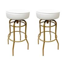 Kit 2 Banquetas Bar Giratória cor Dourado fosco assento branco Altura 74cm