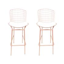 Kit 2 Banquetas BERTÓIA cor Rosé fosco assento branco tubular altura 70cm