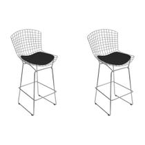 Kit 2 Banquetas Bertoia Cromada D60 com Assento Sintético Preto