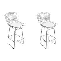 Kit 2 Banquetas Bertoia Cromada D70 com Assento Sintético Branco