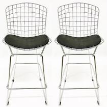 Kit 2 Banquetas BERTÓIA maciça cromada assento preto altura 60cm - Poltronas do Sul