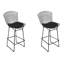 Kit 2 Banquetas Bertoia Preta D60 com Assento Preto