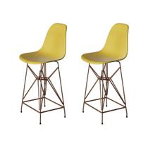 Kit 2 Banquetas Bistrô Alta Eames Amarela Base Ferro Cobre - Cor: Amarelo Kit 2 Banquetas Bistrô Alta Eames Amarela Base Ferro Cobre - Cor: Amarelo