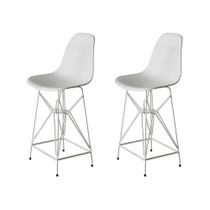 Kit 2 Banquetas Bistrô Alta Eames Branca Base Ferro Branco - Cor: Branco Kit 2 Banquetas Bistrô Alta Eames Branca Base Ferro Branco - Cor: Branco