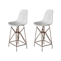 Kit 2 Banquetas Bistrô Alta Eames Branca Base Ferro Cobre - Cor: Branco Kit 2 Banquetas Bistrô Alta Eames Branca Base Ferro Cobre - Cor: Branco