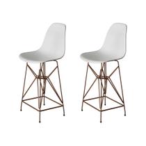 Kit 2 Banquetas Bistrô Alta Eames Eiffel Branca Base Ferro Cobre Kit 2 Banquetas Bistrô Alta Eames Eiffel Branca Base Ferro Cobre