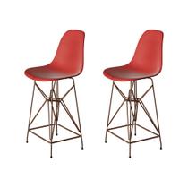 Kit 2 Banquetas Bistrô Alta Eames Eiffel Vermelha Base Ferro Cobre Kit 2 Banquetas Bistrô Alta Eames Eiffel Vermelha Base Ferro Cobre