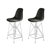 Kit 2 Banquetas Bistrô Alta Eames Preta Base Ferro Branco Kit 2 Banquetas Bistrô Alta Eames Preta Base Ferro Branco