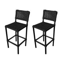 Kit 2 Banquetas Bistrô Balcão Elegante em Aluminio e Corda Naútica Preta - França