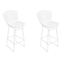 Kit 2 Banquetas Bistrô Bertoia Branca D80 com Assento Branco Kit 2 Banquetas Bistrô Bertoia Branca D80 com Assento Branco