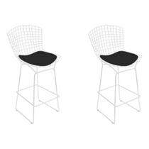 Kit 2 Banquetas Bistrô Bertoia Branca D80 com Assento Preto Kit 2 Banquetas Bistrô Bertoia Branca D80 com Assento Preto