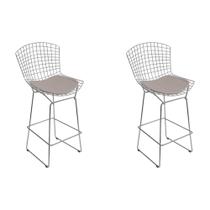 Kit 2 Banquetas Bistrô Bertoia Cromada D80 com Assento Sintético Bege Kit 2 Banquetas Bistrô Bertoia Cromada D80 com Assento Sintético Bege