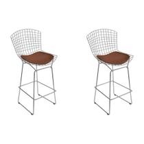 Kit 2 Banquetas Bistrô Bertoia Cromada D80 com Assento Sintético Marrom Kit 2 Banquetas Bistrô Bertoia Cromada D80 com Assento Sintético Marrom