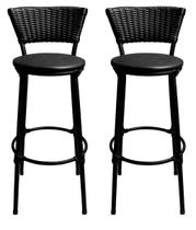 Kit 2 Banquetas Bistro Cuba Aço Preto Junco Sintético Marrom Assento Preto