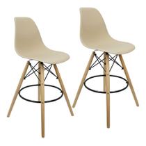 Kit 2 Banquetas Charles Eames Eiffel Wood Design Base Fixa Madeira - Bege - Magazine Roma