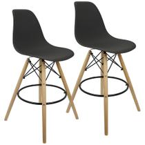 Kit 2 Banquetas Charles Eames Eiffel Wood Design Base Fixa Madeira - Preta