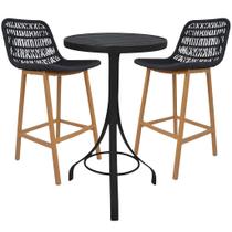 Kit 2 Banquetas Concha Corda Naval com Pé de Madeira Jequitibá + Mesa Bistrô