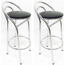 Kit 2 Banquetas cromada alta assento preto - Poltronas do Sul