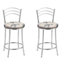 Kit 2 Banquetas Cromadas BC26-C - E516 Cinza/Cromado/Bege Kit 2 Banquetas Cromadas BC26-C - E516 Cinza/Cromado/Bege