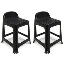 Kit 2 Banquetas de Plástico Banquinho Com Encosto Preto Empilhável