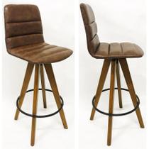 Kit 2 Banquetas Decorativa Helena Gomada Marrom Base Giratória Madeira - Poltronas do Sul