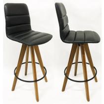 Kit 2 Banquetas Decorativa Helena Gomada Preta Base Giratória Madeira - Poltronas do Sul