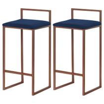 Kit 2 Banquetas Decorativa Jasmine Base Bronze Veludo Azul G41 - Gran Belo