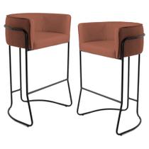 Kit 2 Banquetas Decorativas Base Aço Preto Betina B-235 Linho Laranja - Domi Kit 2 Banquetas Decorativas Base Aço Preto Betina B-235 Linho Laranja - Domi