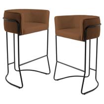 Kit 2 Banquetas Decorativas Base Aço Preto Betina B-262 Veludo Telha - Domi Kit 2 Banquetas Decorativas Base Aço Preto Betina B-262 Veludo Telha - Domi