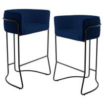 Kit 2 Banquetas Decorativas Base Aço Preto Betina B-304 Veludo Azul Marinho - Domi Kit 2 Banquetas Decorativas Base Aço Preto Betina B-304 Veludo Azul Marinho - Domi